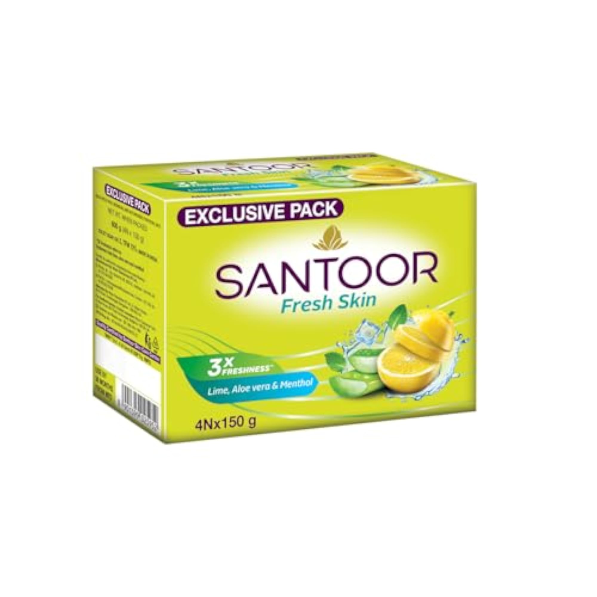 Fresh Skin Bathing Soap with Lime, Aloe Vera & Menthol, Pack of 4